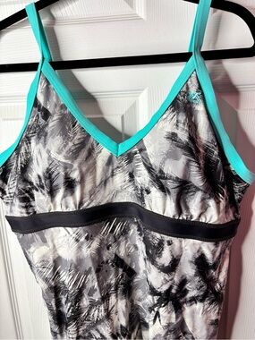 Kona Sol Black & Turquoise Palm-Print One-Piece Swimsuit